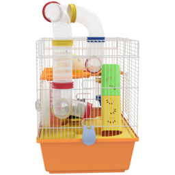 PawHut 3 Tiers Gerbil Cage, Hamster Cage with Tubes, Exercise Wheel, Ladder, Top Handle, 45 x 28 x 37cm - Orange - Aosom UK - thumbnail 9