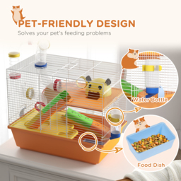 PawHut 3 Tiers Gerbil Cage, Hamster Cage with Tubes, Exercise Wheel, Ladder, Top Handle, 45 x 28 x 37cm - Orange - Aosom UK - thumbnail 7