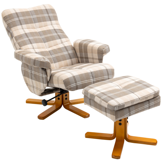 HOMCOM Linen Swivel Recliner Chair with Footstool, Wooden Base, Cat Scratch Resistant, Multicolour - Aosom UK - image 1