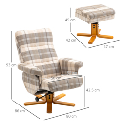 HOMCOM Linen Swivel Recliner Chair with Footstool, Wooden Base, Cat Scratch Resistant, Multicolour - Aosom UK - thumbnail 3