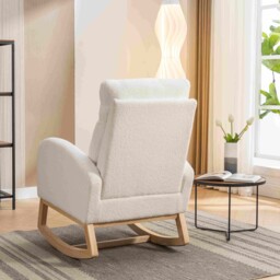 Modern Single Sofa Bed Chair with Solid Wood Legs and Soft Padded Seat, Upholstered Nursery Glider Rocker for Lounge Room & Bedroom, 88x71x104.5 cm, Beige - Aosom UK - thumbnail 5