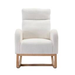 Modern Single Sofa Bed Chair with Solid Wood Legs and Soft Padded Seat, Upholstered Nursery Glider Rocker for Lounge Room & Bedroom, 88x71x104.5 cm, Beige - Aosom UK - thumbnail 2