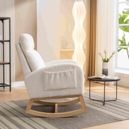 Modern Single Sofa Bed Chair with Solid Wood Legs and Soft Padded Seat, Upholstered Nursery Glider Rocker for Lounge Room & Bedroom, 88x71x104.5 cm, Beige - Aosom UK - thumbnail 4