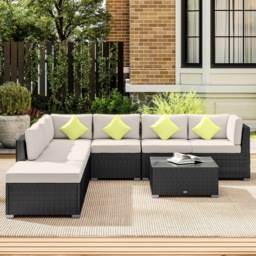 Outsunny 7-Seater Sofa Rattan Garden Furniture Aluminium Outdoor Patio Set Wicker Seater Table - Black - Aosom UK - thumbnail 9