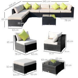 Outsunny 7-Seater Sofa Rattan Garden Furniture Aluminium Outdoor Patio Set Wicker Seater Table - Black - Aosom UK - thumbnail 3