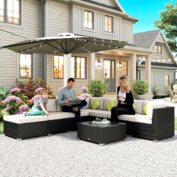 Outsunny 7-Seater Sofa Rattan Garden Furniture Aluminium Outdoor Patio Set Wicker Seater Table - Black - Aosom UK - thumbnail 8