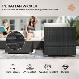 Outsunny 7-Seater Sofa Rattan Garden Furniture Aluminium Outdoor Patio Set Wicker Seater Table - Black - Aosom UK - thumbnail 4