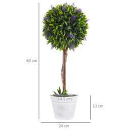 HOMCOM Artificial Lavender Topiary Balls Set of 2: Decorative Faux Plants in Pots for Indoor Outdoor Ambience, 60cm. - Aosom UK - thumbnail 3