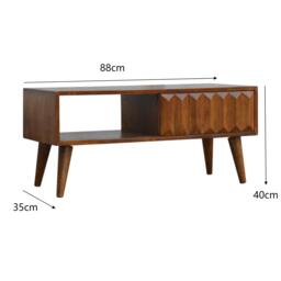 Solid Mango Wood Media Unit with Sliding Door and Open Slot Storage, Hand-finished Table with Unique Grain, 35L x 88W x 40H cm, Brown - Aosom UK - thumbnail 3