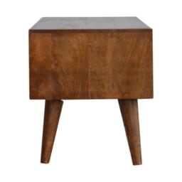Solid Mango Wood Media Unit with Sliding Door and Open Slot Storage, Hand-finished Table with Unique Grain, 35L x 88W x 40H cm, Brown - Aosom UK - thumbnail 9