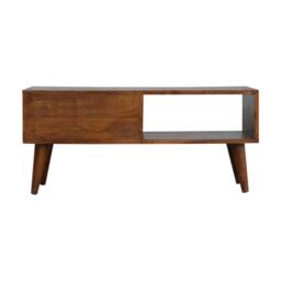 Solid Mango Wood Media Unit with Sliding Door and Open Slot Storage, Hand-finished Table with Unique Grain, 35L x 88W x 40H cm, Brown - Aosom UK - thumbnail 8
