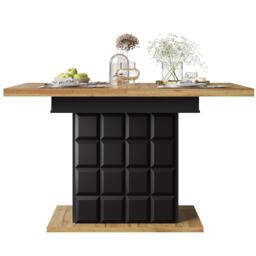 Telescopic Extendable Dining Table with Checked Pattern, Foldable Kitchen Table for 4-6 People, 110-140L x 80W x 75H cm, Black+Natural - Aosom UK - thumbnail 2