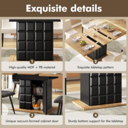 Telescopic Extendable Dining Table with Checked Pattern, Foldable Kitchen Table for 4-6 People, 110-140L x 80W x 75H cm, Black+Natural - Aosom UK - thumbnail 4