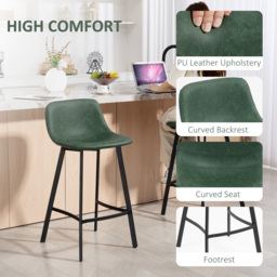 HOMCOM Bar Stools Set of 2, PU Leather Dining Stools with Backrest, Footrest, for Kitchen, Counter, Breakfast Bar, Green - thumbnail 5