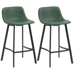 HOMCOM Bar Stools Set of 2, PU Leather Dining Stools with Backrest, Footrest, for Kitchen, Counter, Breakfast Bar, Green - thumbnail 1