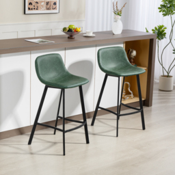HOMCOM Bar Stools Set of 2, PU Leather Dining Stools with Backrest, Footrest, for Kitchen, Counter, Breakfast Bar, Green - thumbnail 2