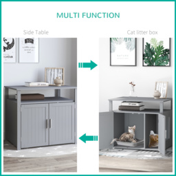 PawHut Wooden Cat Litter Box Enclosure Furniture with Adjustable Interior Wall & Large Tabletop for Nightstand, Grey - Aosom UK - thumbnail 6