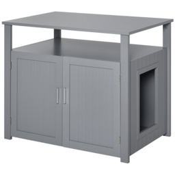 PawHut Wooden Cat Litter Box Enclosure Furniture with Adjustable Interior Wall & Large Tabletop for Nightstand, Grey - Aosom UK