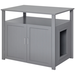 PawHut Wooden Cat Litter Box Enclosure Furniture with Adjustable Interior Wall & Large Tabletop for Nightstand, Grey - Aosom UK