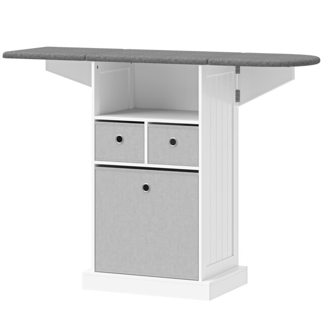 HOMCOM Ironing Board Cabinet on Wheels with Ironable and Foldable Top, Mobile Storage Cabinet with Ironing Board, White - image 1