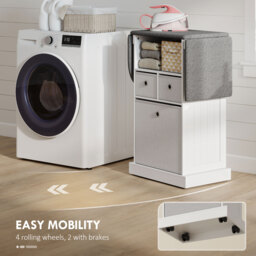 HOMCOM Ironing Board Cabinet on Wheels with Ironable and Foldable Top, Mobile Storage Cabinet with Ironing Board, White - thumbnail 7
