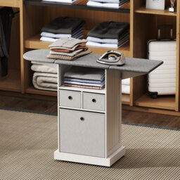 HOMCOM Ironing Board Cabinet on Wheels with Ironable and Foldable Top, Mobile Storage Cabinet with Ironing Board, White - thumbnail 9