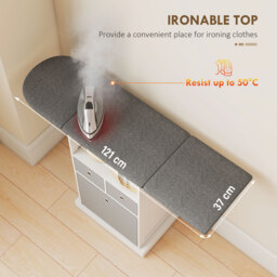 HOMCOM Ironing Board Cabinet on Wheels with Ironable and Foldable Top, Mobile Storage Cabinet with Ironing Board, White - thumbnail 4