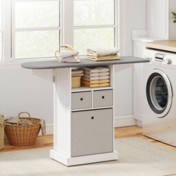HOMCOM Ironing Board Cabinet on Wheels with Ironable and Foldable Top, Mobile Storage Cabinet with Ironing Board, White - thumbnail 2