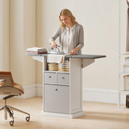 HOMCOM Ironing Board Cabinet on Wheels with Ironable and Foldable Top, Mobile Storage Cabinet with Ironing Board, White - thumbnail 8