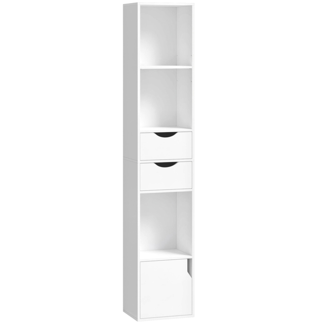 HOMCOM Bookcase with Drawers Adjustable Shelf Bookshelf with 2 Drawers and Cabinet 158 cm White - image 1