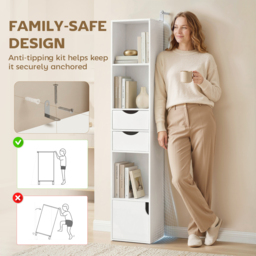 HOMCOM Bookcase with Drawers Adjustable Shelf Bookshelf with 2 Drawers and Cabinet 158 cm White - thumbnail 7