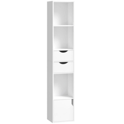 HOMCOM Bookcase with Drawers Adjustable Shelf Bookshelf with 2 Drawers and Cabinet 158 cm White - thumbnail 1