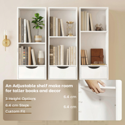 HOMCOM Bookcase with Drawers Adjustable Shelf Bookshelf with 2 Drawers and Cabinet 158 cm White - thumbnail 6