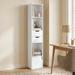 HOMCOM Bookcase with Drawers Adjustable Shelf Bookshelf with 2 Drawers and Cabinet 158 cm White - thumbnail 8