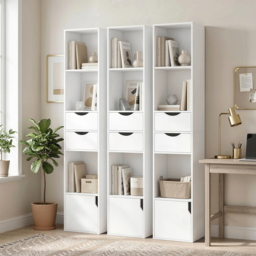 HOMCOM Bookcase with Drawers Adjustable Shelf Bookshelf with 2 Drawers and Cabinet 158 cm White - thumbnail 9