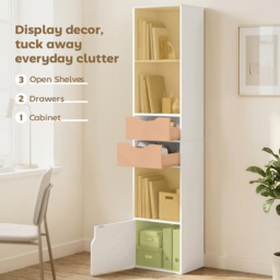 HOMCOM Bookcase with Drawers Adjustable Shelf Bookshelf with 2 Drawers and Cabinet 158 cm White - thumbnail 5