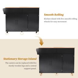 Sleek Kitchen Trolley with 2 Drawers and Cabinets, Mobile Kitchen Island with Foldable Tabletop, 129L x 46W x 91.5H cm, Black+Natural - Aosom UK - thumbnail 7