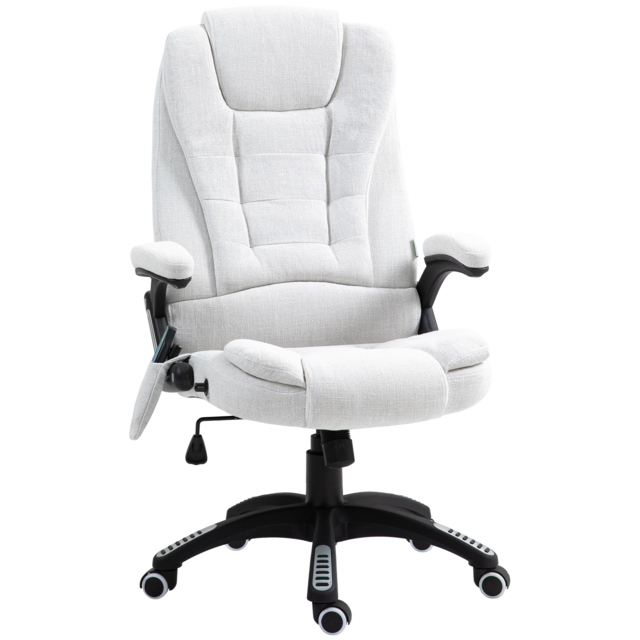Vinsetto Massage Office Chair w/ 6 Heated Vibration Points, Executive Office Chair w/ Scratch Resistant Fabric 360°, Swivel Wheels, Cream White - Aosom UK - image 1