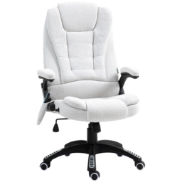 Vinsetto Massage Office Chair w/ 6 Heated Vibration Points, Executive Office Chair w/ Scratch Resistant Fabric 360°, Swivel Wheels, Cream White - Aosom UK - thumbnail 1