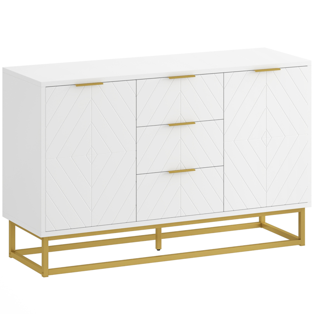 HOMCOM Modern Storage Cabinet Freestanding Cupboard with 3 Drawers for Dining Room, Living Room, White - Aosom UK - image 1