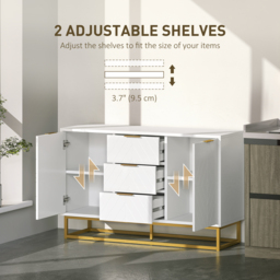 HOMCOM Modern Storage Cabinet Freestanding Cupboard with 3 Drawers for Dining Room, Living Room, White - Aosom UK - thumbnail 7