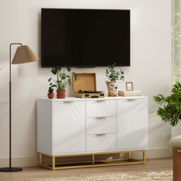 HOMCOM Modern Storage Cabinet Freestanding Cupboard with 3 Drawers for Dining Room, Living Room, White - Aosom UK - thumbnail 9