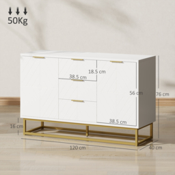 HOMCOM Modern Storage Cabinet Freestanding Cupboard with 3 Drawers for Dining Room, Living Room, White - Aosom UK - thumbnail 4