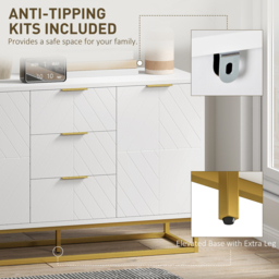 HOMCOM Modern Storage Cabinet Freestanding Cupboard with 3 Drawers for Dining Room, Living Room, White - Aosom UK - thumbnail 8