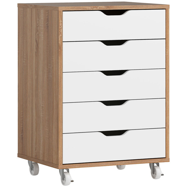Vinsetto Five-Drawer Filing Cabinet, with Wheels - Oak Brown - Aosom UK - image 1