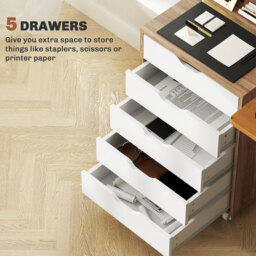 Vinsetto Five-Drawer Filing Cabinet, with Wheels - Oak Brown - Aosom UK - thumbnail 5