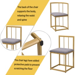 Modern Dining Table and 6 Chairs with Backrests and Upholstery, Dining Table Set with Marble Pattern, Gold Iron Frame, 140x80x76 cm, Gold - Aosom UK - thumbnail 6