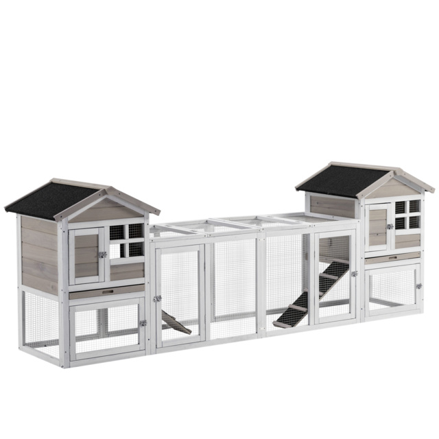 PawHut 2 in 1 Rabbit Hutch, Double Main House Guinea Pig Hutch, Wooden Small Animal House with Run Box, Slide-out Tray, Ramp, 259 x - image 1