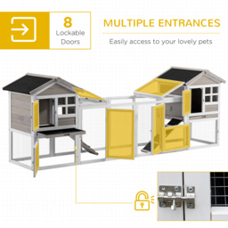 PawHut 2 in 1 Rabbit Hutch, Double Main House Guinea Pig Hutch, Wooden Small Animal House with Run Box, Slide-out Tray, Ramp, 259 x - thumbnail 6