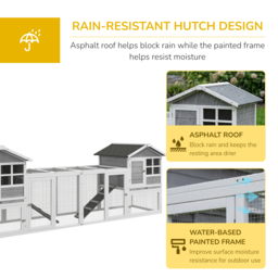 PawHut 2 in 1 Rabbit Hutch, Double Main House Guinea Pig Hutch, Wooden Small Animal House with Run Box, Slide-out Tray, Ramp, 259 x - thumbnail 7